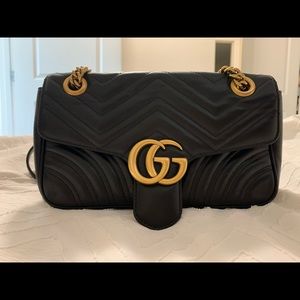 Gucci calfskin matelasse small GG Marmont black